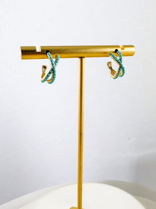 Crisscross Arc Huggie Hoops, Turquoise