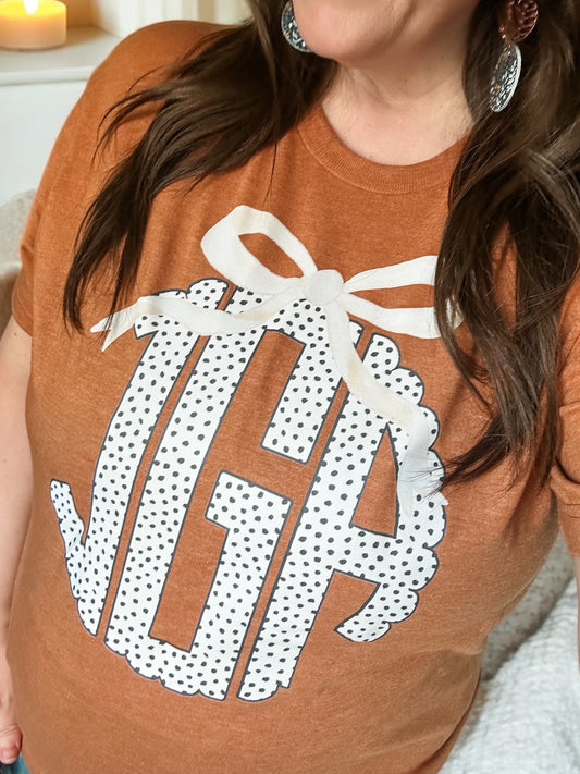 Autumn Bow Monogram Tee--PREORDER, CUSTOMIZEABLE