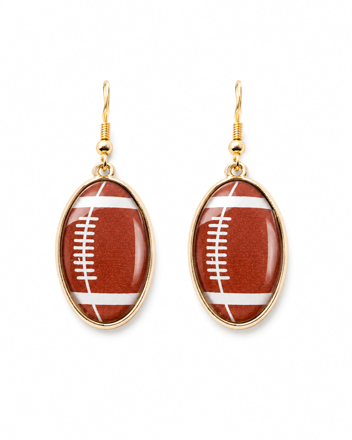 All-Star Moment football earrings with a gold-tone frame and smooth domed football design on a white background.