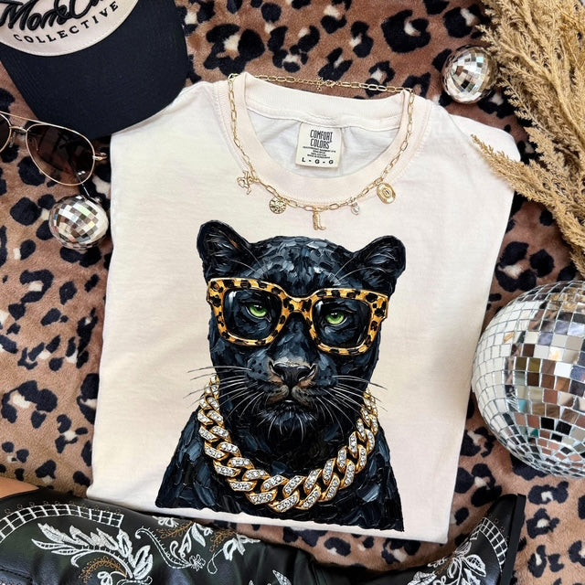 Bougie Panther mascot graphic tee flat lay