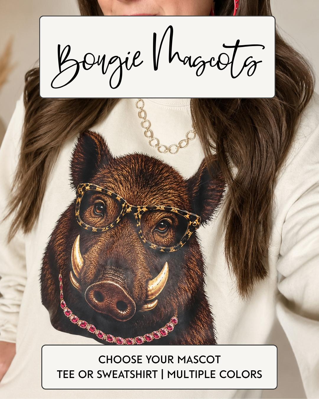 Bougie mascot graphic sweatshirt featuring the Boar design with custom mascot tee and sweatshirt options