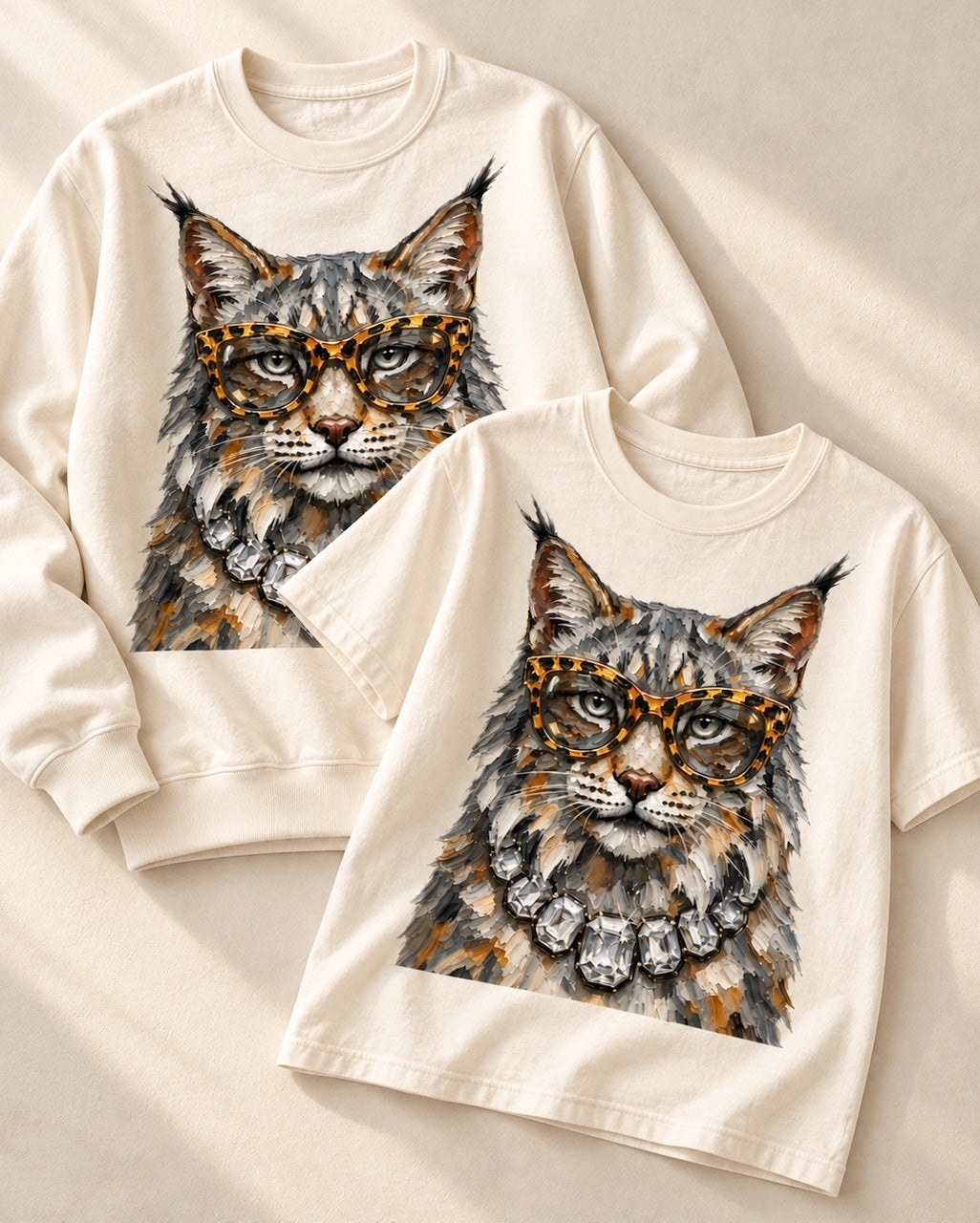 Cream Bougie Wildcat tee layered over the coordinating crewneck sweatshirt in a neutral flatlay.