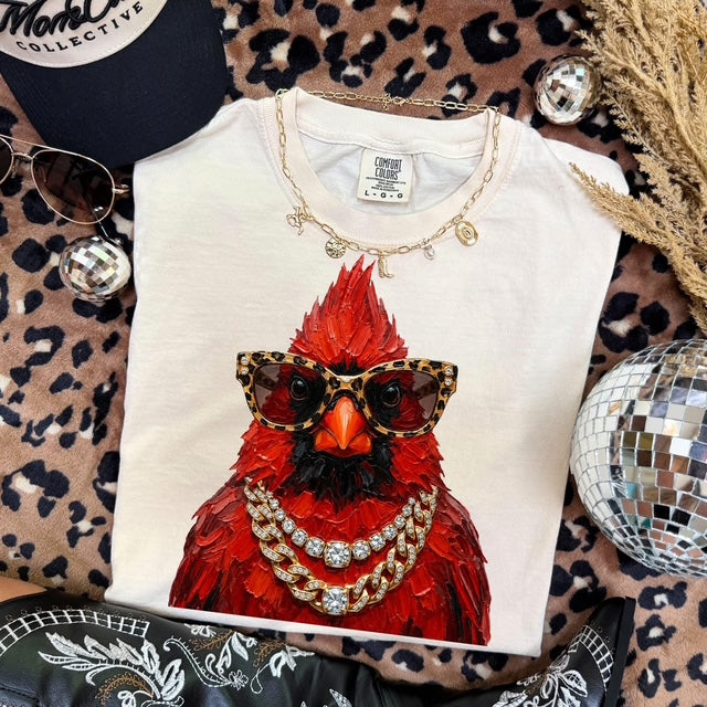 Bougie Cardinal mascot graphic tee flat lay