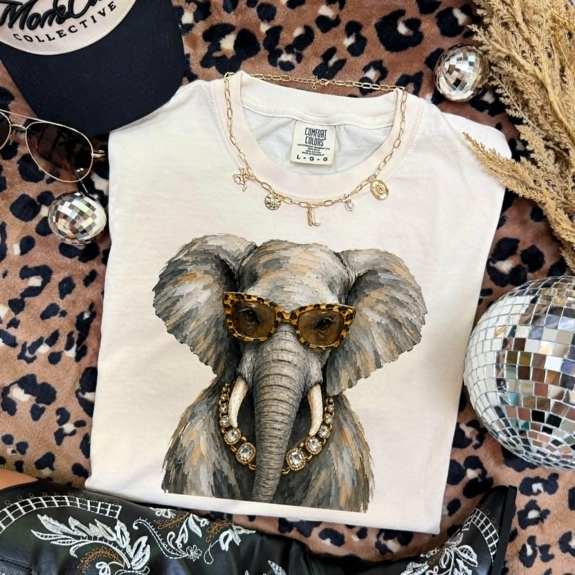 Bougie Elephant mascot graphic tee flat lay