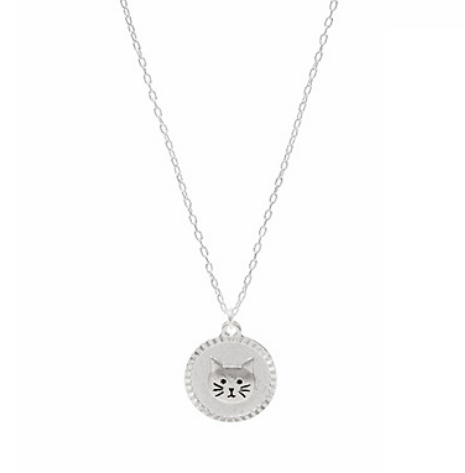 Curious Cat Necklace, Silver