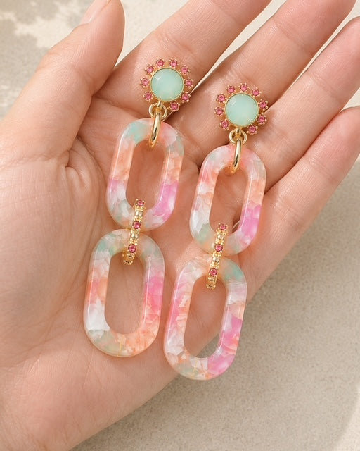 Hampton Drop Earrings displayed in an open hand to show the approximately 3-inch statement size.