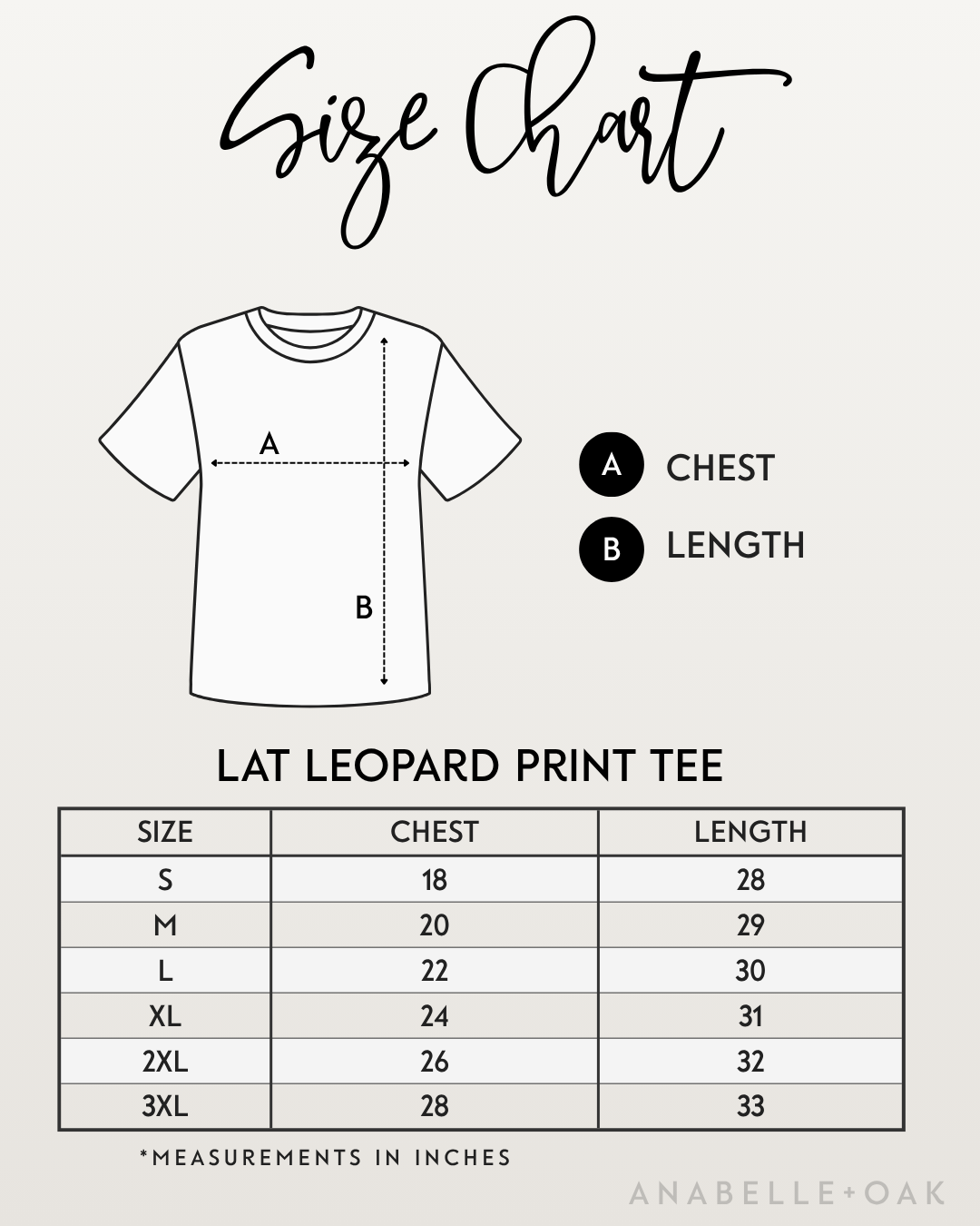 LAT Ladies' Fine Jersey Tee size chart with measurements to help customers choose their size.