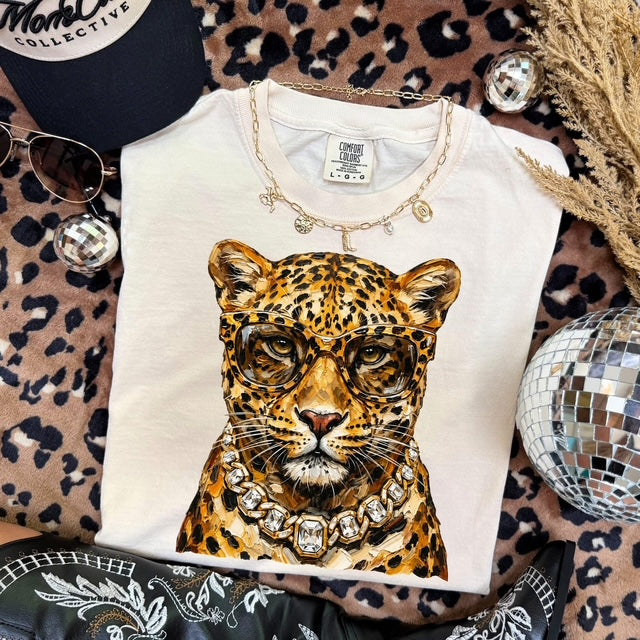 Bougie Leopard mascot graphic tee flat lay
