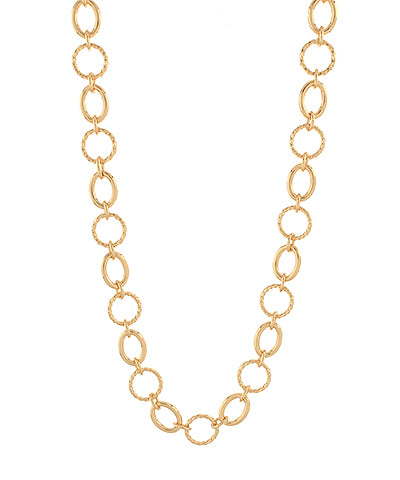 Linked & Lovely Necklace featuring alternating smooth gold oval links and textured circular links in an 18-inch chain with a 3-inch extender.