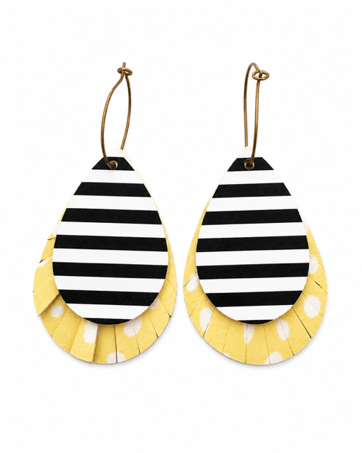 Legacy Stripe Earrings with two removable leather layers on antique-bronze-tone hoops