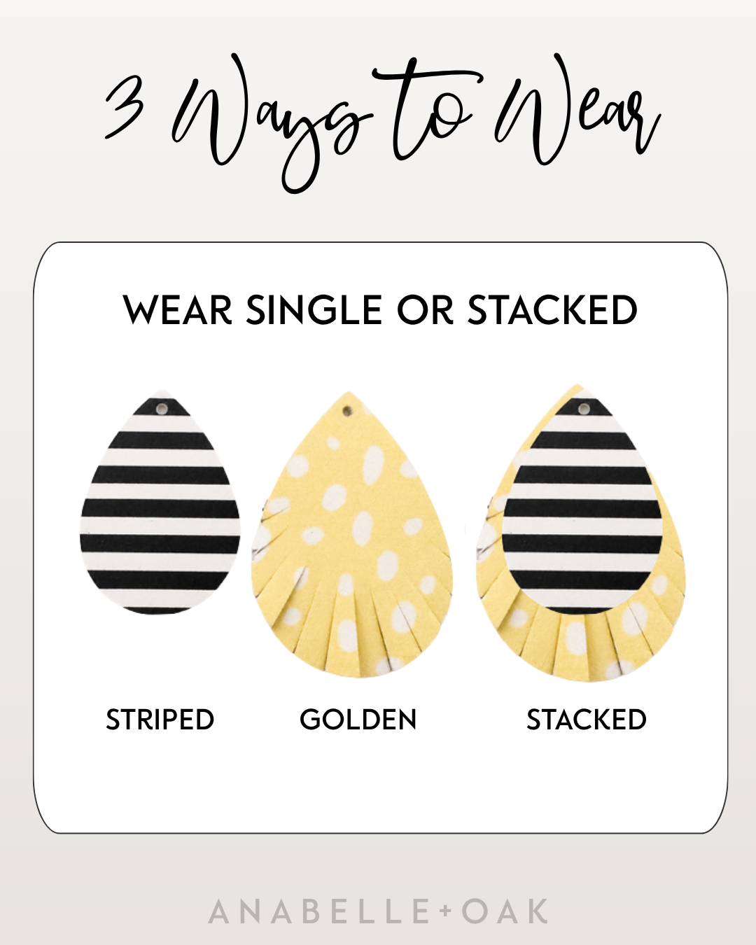 Three ways to wear Legacy Stripe Earrings with removable leather layers