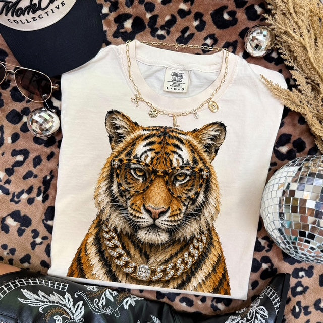 Bougie Tiger mascot graphic tee flat lay