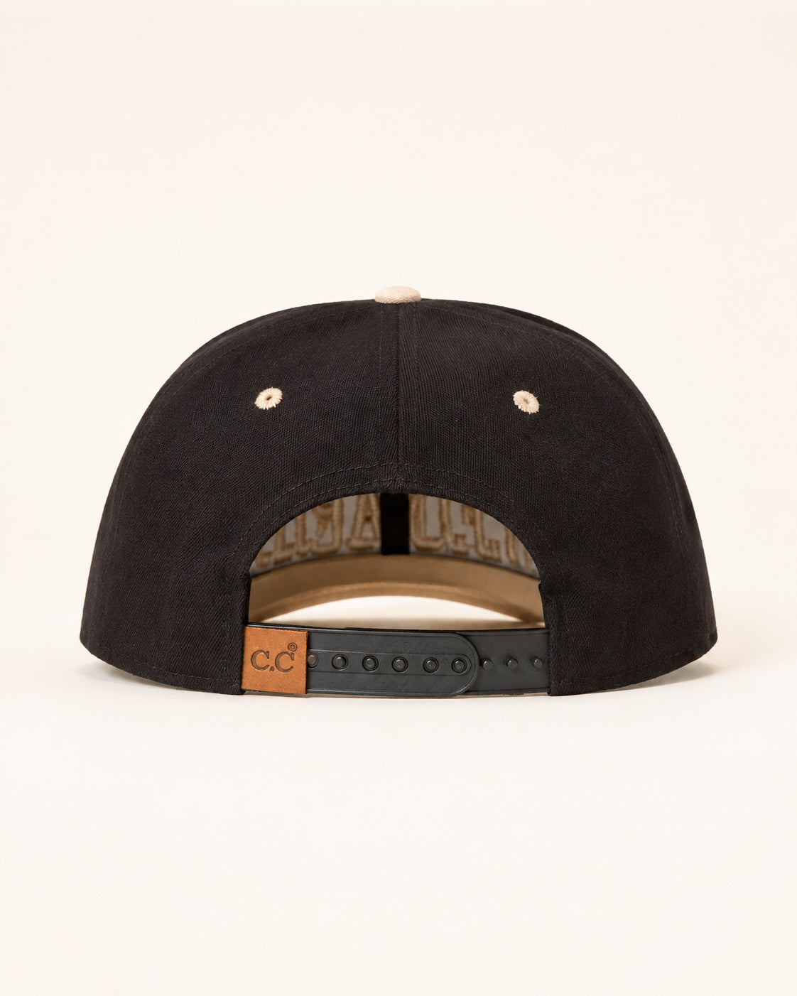 Back view of the black Varsity Leopard Hat showing the adjustable snapback closure