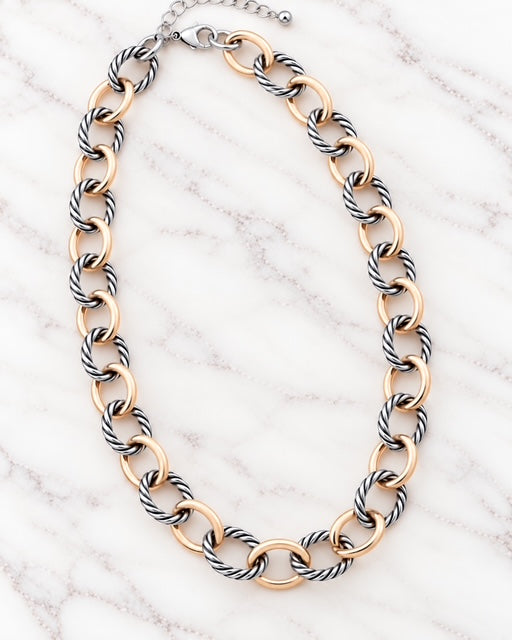 Well-Connected gold and silver mixed metal chain necklace with 3-inch extender