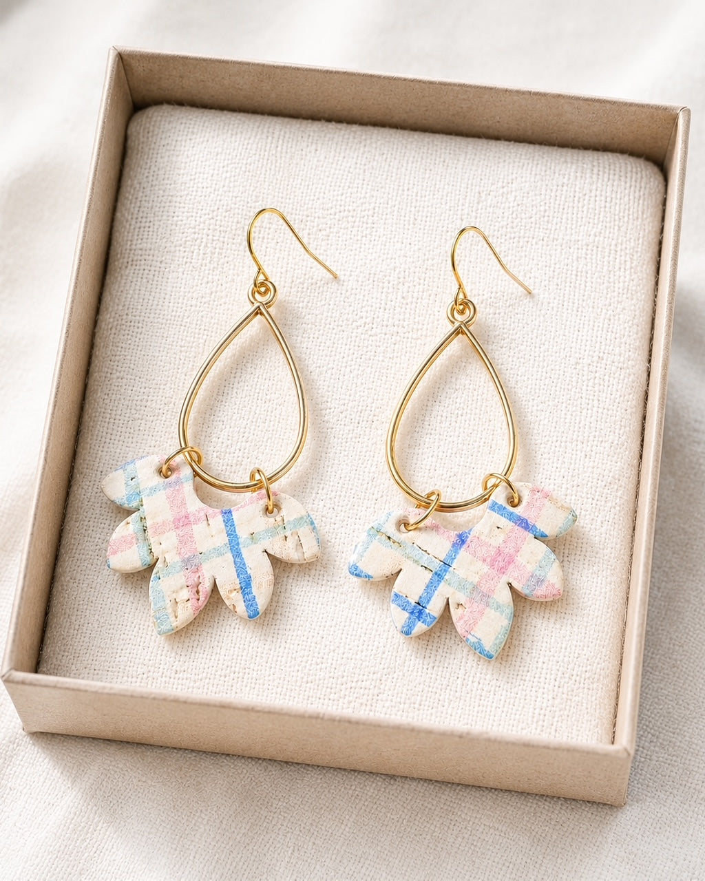 Wildflower Patch handmade earrings presented in a boutique gift box.