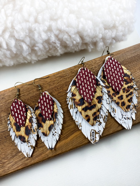 Maroon  & Leopard Stacked Feathers