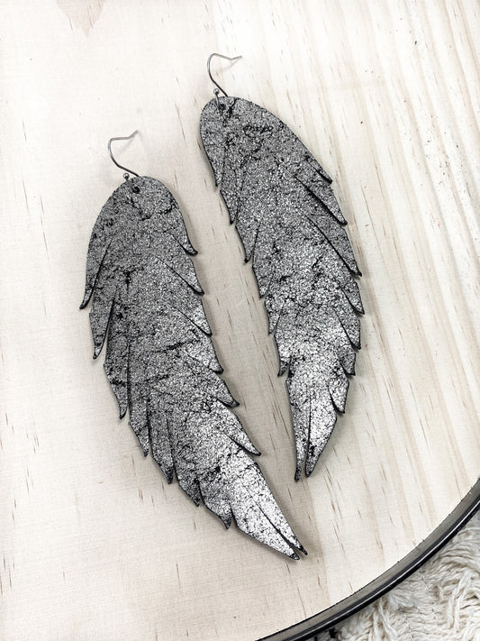 Silver & Black Crackle Feathers