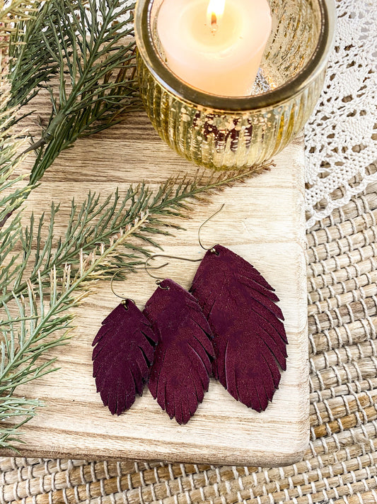 Maroon Suede Fringe Feathers