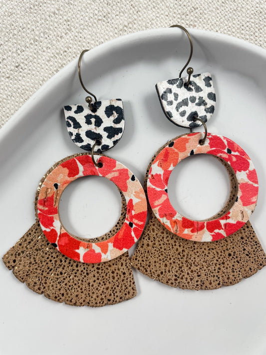 Coral & Tan Circle Fringe