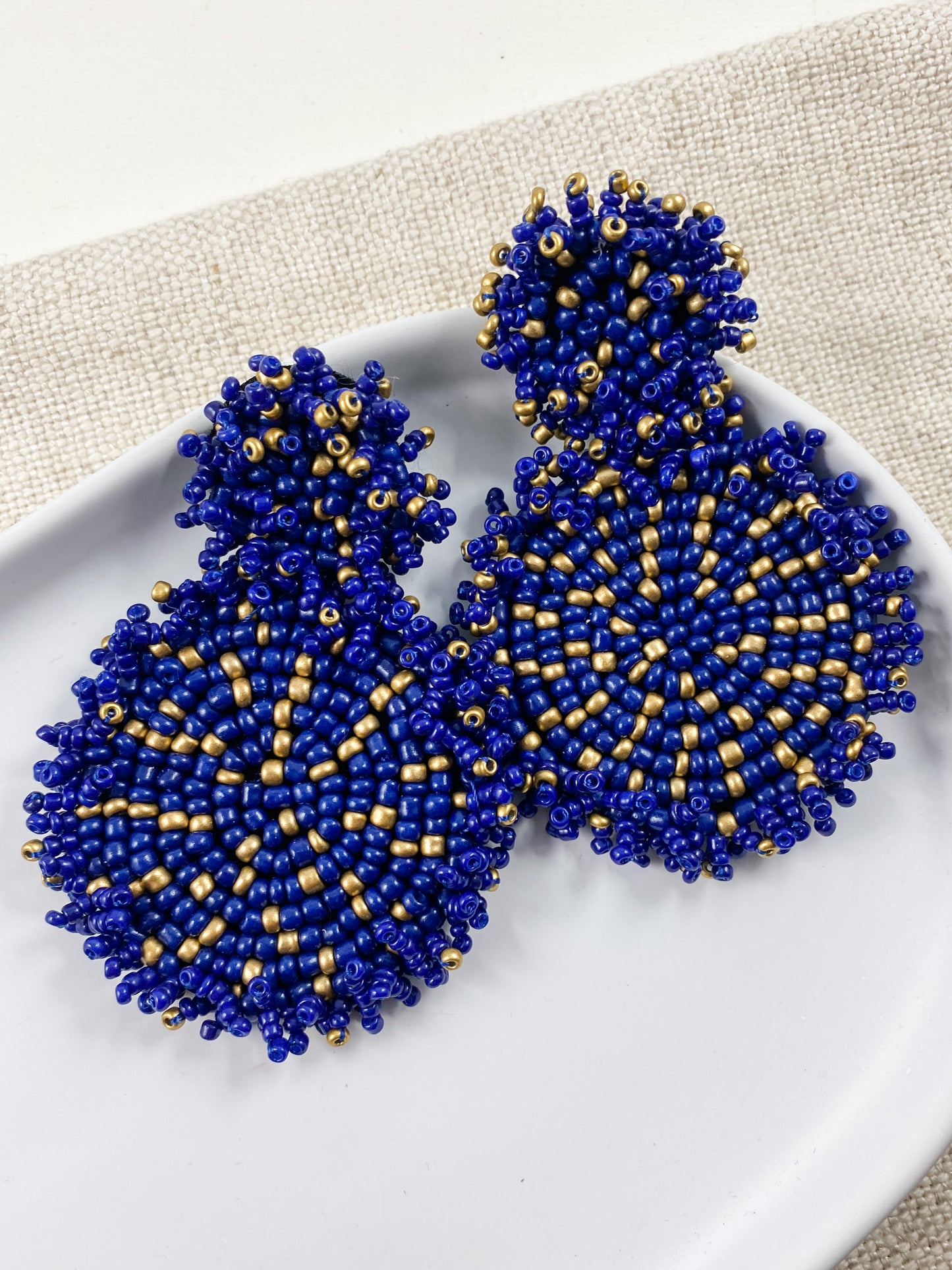 Gilded Medallion Earrings, Sapphire
