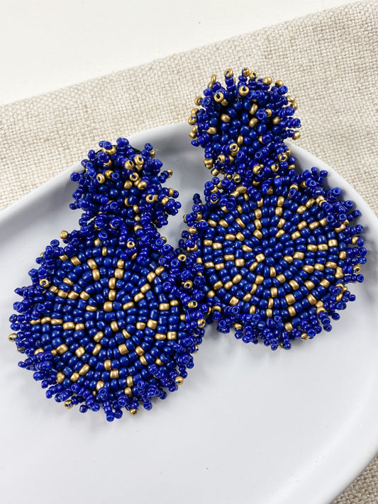 Gilded Medallion Earrings, Sapphire