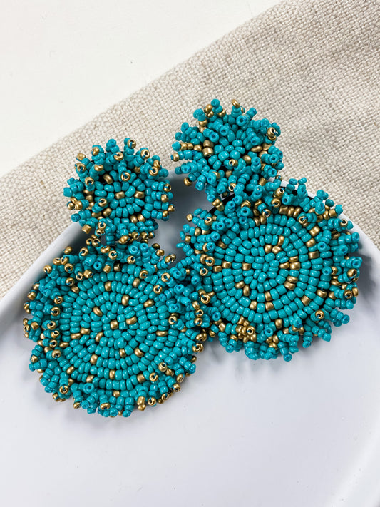 Gilded Medallion Earrings, Teal