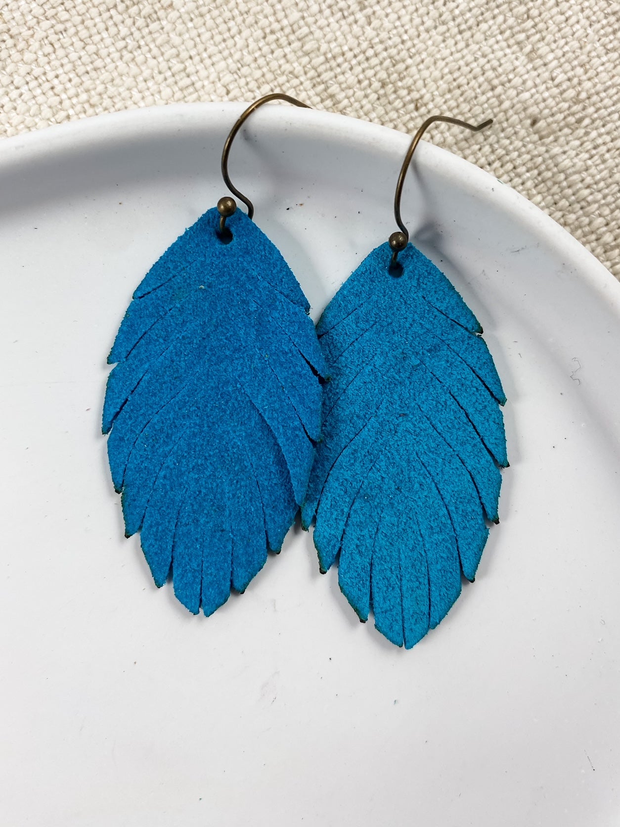 Turquoise Suede Fringe Feathers--Small