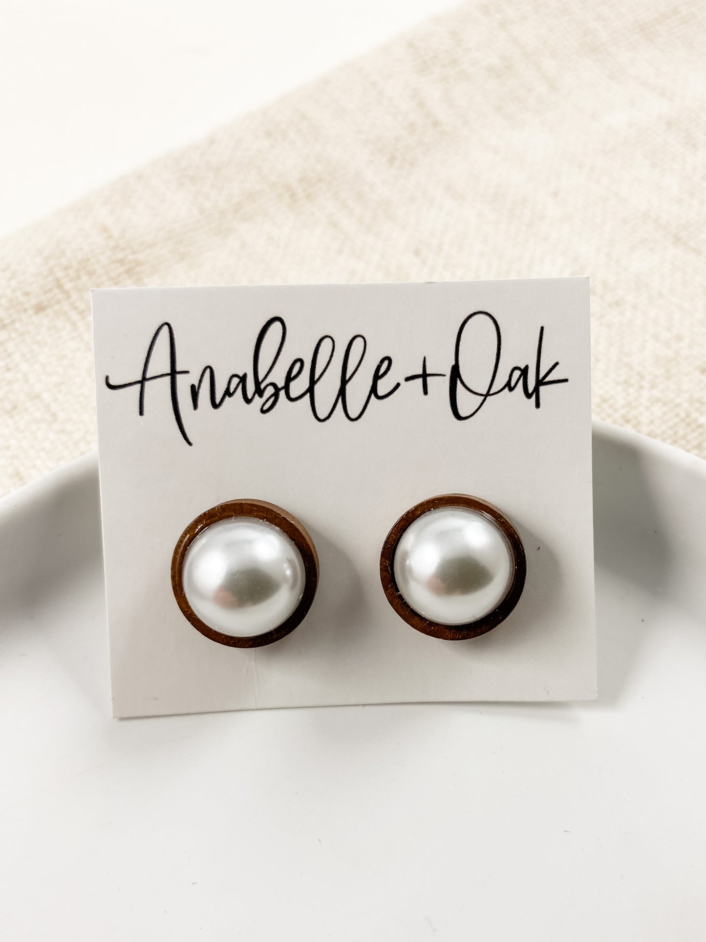 Wood & Pearl Stud Earrings