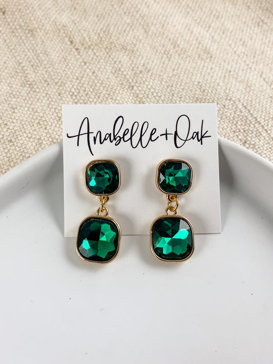 Jewel Drop Earrings, Emerald