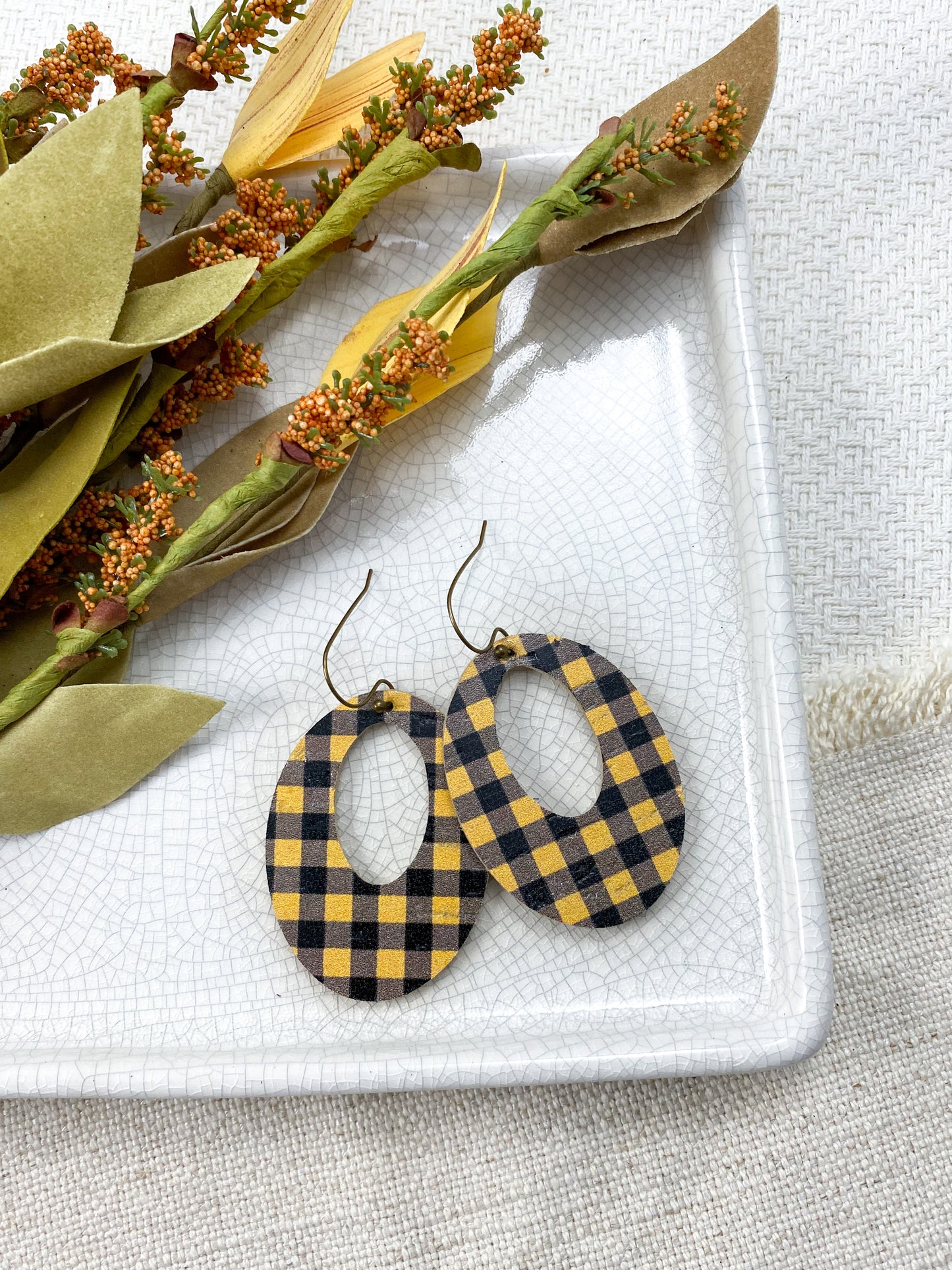 Mustard & Black Plaid Hoops