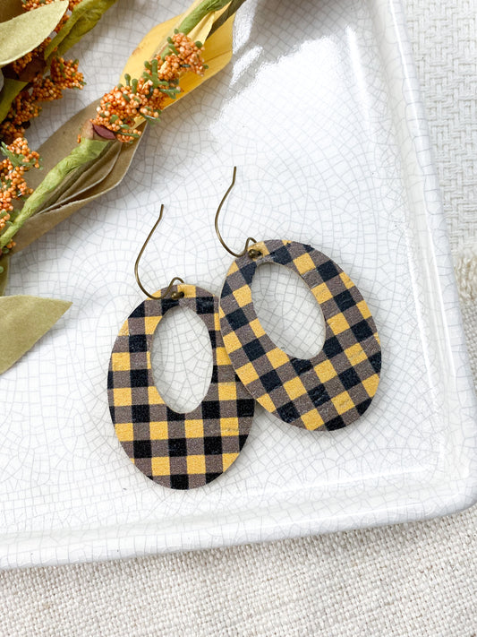 Mustard & Black Plaid Hoops